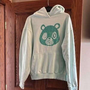 Suntees mint green glitter bear kangaroo pocket ribbed trim hooded sweatshirt M